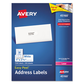 AVERY-DENNISON AVE45160 Shipping Labels With Trueblock Technology, 1 X 2 5/8, White, 7500/box