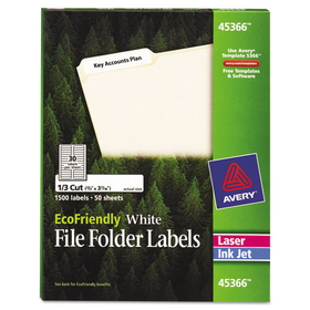 Avery AVE45366 EcoFriendly Permanent File Folder Labels, 0.66 x 3.44, White, 30/Sheet, 50 Sheets/Pack