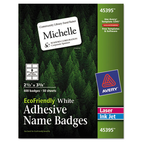 Avery AVE45395 Ecofriendly Adhesive Name Badge Labels, 2 1/3 X 3 3/8, White, 400/box