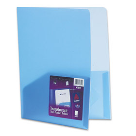 AVERY-DENNISON AVE47811 Plastic Two-Pocket Folder, 20-Sheet Capacity, Translucent Blue