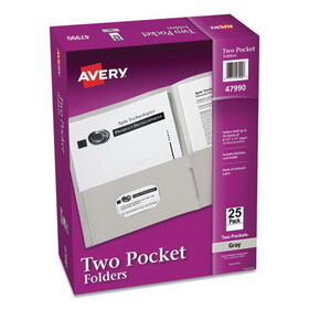Avery AVE47990 Two-Pocket Folder, 40-Sheet Capacity, 11 x 8.5, Gray, 25/Box
