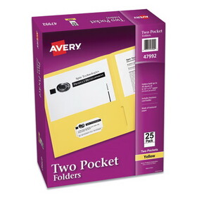 Avery AVE47992 Two-Pocket Folder, 40-Sheet Capacity, 11 x 8.5, Yellow, 25/Box
