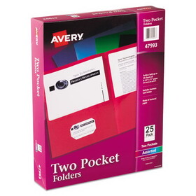 Avery AVE47993 Two-Pocket Folder, 40-Sheet Capacity, 11 x 8.5, Assorted Colors, 25/Box