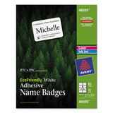 Avery AVE48395 Ecofriendly Adhesive Name Badge Labels, 2 1/3 X 3 3/8, White, 80/pack
