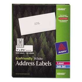 Avery AVE48460 Ecofriendly Laser/inkjet Mailing Labels, 1 X 2 5/8, White, 3000/pack