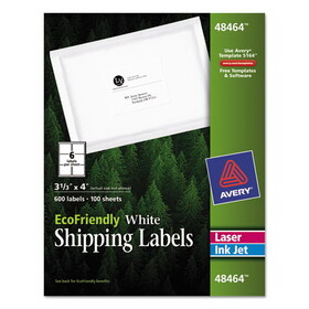 Avery AVE48464 EcoFriendly Mailing Labels, Inkjet/Laser Printers, 3.33 x 4, White, 6/Sheet, 100 Sheets/Pack