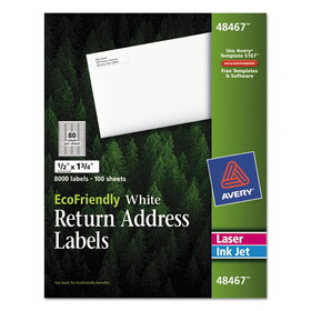Avery AVE48467 EcoFriendly Mailing Labels, Inkjet/Laser Printers, 0.5 x 1.75, White, 80/Sheet, 100 Sheets/Pack