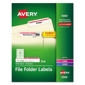 Avery 05066 Permanent TrueBlock File Folder Labels with Sure Feed Technology, 0.66 x 3.44, White, 30/Sheet, 50 Sheets/Box