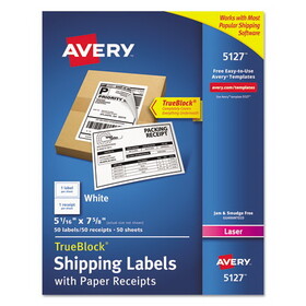 Avery AVE5127 Shipping Labels W/paper Receipt, Trueblock, 5 1/16 X 7 5/8, White, 50/pack