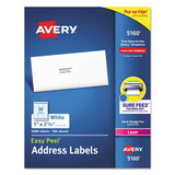 AVERY-DENNISON AVE5160 Easy Peel Laser Address Labels, 1 X 2 5/8, White, 3000/box