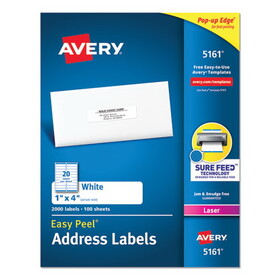 AVERY-DENNISON AVE5161 Easy Peel Laser Address Labels, 1 X 4, White, 2000/box