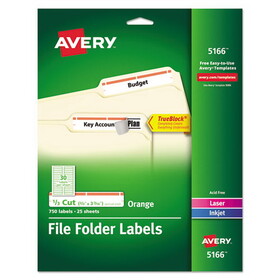 AVERY-DENNISON AVE5166 Permanent File Folder Labels, Trueblock, Inkjet/laser, Orange Border, 750/pack