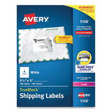 Avery AVE5168 Shipping Labels w/ TrueBlock Technology, Laser Printers, 3.5 x 5, White, 4/Sheet, 100 Sheets/Box