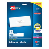 AVERY-DENNISON AVE5261 Easy Peel Laser Address Labels, 1 X 4, White, 500/pack