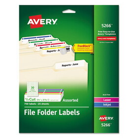 Avery AVE5266 Permanent TrueBlock File Folder Labels with Sure Feed Technology, 0.66 x 3.44, White, 30/Sheet, 25 Sheets/Pack