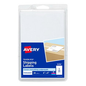 Avery AVE5292 4 x 6 Shipping Labels with TrueBlock Technology, Inkjet/Laser Printers, 4 x 6, White, 20/Pack