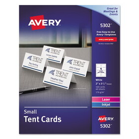 Avery AVE5302 Small Tent Card, White, 2 x 3.5, 4 Cards/Sheet, 40 Sheets/Pack