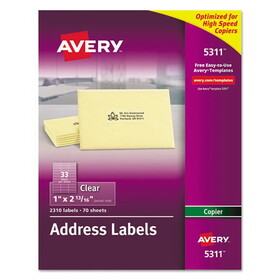 AVERY-DENNISON AVE5311 Clear Copier Mailing Labels, 1 X 2 13/16, 2310/pack