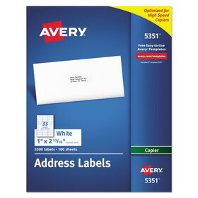 AVERY-DENNISON AVE5351 Copier Mailing Labels, 1 X 2 13/16, White, 3300/box