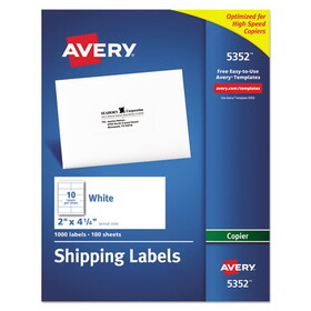 AVERY-DENNISON AVE5352 Copier Mailing Labels, 2 X 4 1/4, White, 1000/box