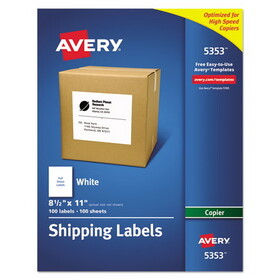 Avery AVE5353 Copier Mailing Labels, 8 1/2 X 11, White, 100/box