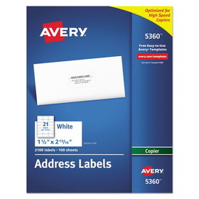 AVERY-DENNISON AVE5360 Copier Mailing Labels, 1 1/2 X 2 13/16, White, 2100/box