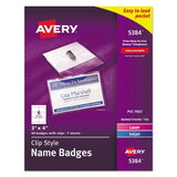 Avery AVE5384 Badge Holder Kit W/laser/inkjet Insert, Top Load, 3 X 4, White, 40/box