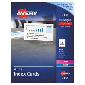 AVERY-DENNISON AVE5388 Unruled Index Cards For Laser And Inkjet Printers, 3 X 5, White, 150/box
