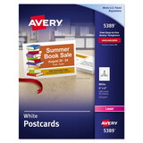 Avery AVE5389 Postcards For Laser Printers, 4 X 6, Uncoated White, 2/sheet, 100/box