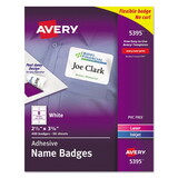AVERY-DENNISON AVE5395 Flexible Self-Adhesive Laser/inkjet Name Badge Labels, 2 1/3 X 3 3/8, We, 400/bx