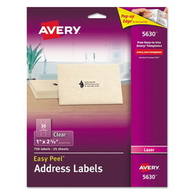 AVERY-DENNISON AVE5630 Clear Easy Peel Mailing Labels, Laser, 1 X 2 5/8, 750/box