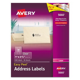 AVERY-DENNISON AVE5660 Clear Easy Peel Mailing Labels, Laser, 1 X 2 5/8, 1500/box