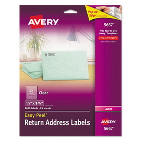 AVERY-DENNISON AVE5667 Clear Easy Peel Mailing Labels, Laser, 1/2 X 1 3/4, 2000/box