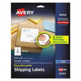AVERY-DENNISON AVE58164 Repositionable Shipping Labels, Inkjet/laser, 3 1/3 X 4, White, 150/box