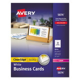 AVERY-DENNISON AVE5874 Two-Side Printable Clean Edge Business Cards, Laser, 2 X 3 1/2, White, 1000/box
