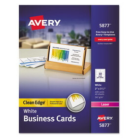 AVERY-DENNISON AVE5877 Two-Side Printable Clean Edge Business Cards, Laser, 2 X 3 1/2, White, 400/box
