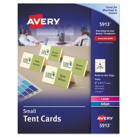 Avery 05913 Small Tent Card, Ivory, 2 x 3 1/2, 4 Cards/Sheet, 160/Box