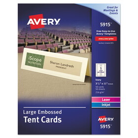 Avery AVE5915 Large Embossed Tent Card, Ivory, 3.5 x 11, 1 Card/Sheet, 50 Sheets/Pack