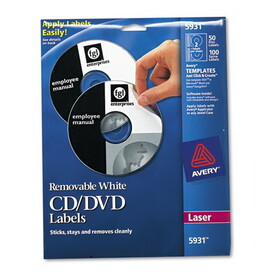 AVERY-DENNISON AVE5931 Laser Cd Labels, Matte White, 50/pack