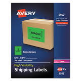Avery AVE5952 Neon Shipping Label, Laser, 5 1/2 X 8 1/2, Neon Green, 200/box