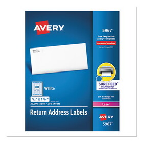 AVERY-DENNISON AVE5967 Shipping Labels With Trueblock Technology, 1/2 X 1 3/4, White, 20000/box