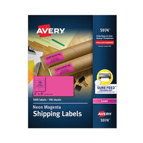 Avery AVE5974 Neon Shipping Label, Laser, 2 X 4, Neon Magenta, 1000/box