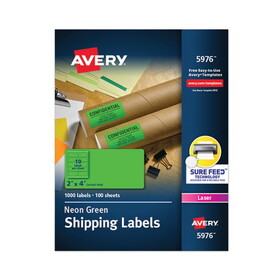 Avery AVE5976 High-Visibility Permanent Laser ID Labels, 2 x 4, Neon Green, 1000/Box