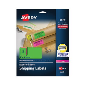 AVERY-DENNISON AVE5978 High-Visibility Permanent Laser ID Labels, 2 x 4, Asst. Neon, 150/Pack