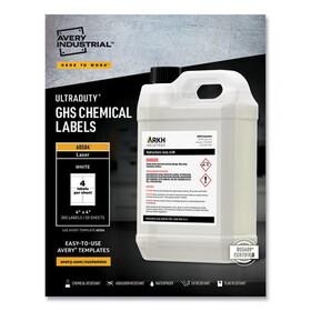 Avery AVE60504 UltraDuty GHS Chemical Waterproof and UV Resistant Labels, 4 x 4, White, 4/Sheet, 50 Sheets/Box