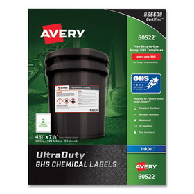 Avery AVE60522 UltraDuty GHS Chemical Waterproof and UV Resistant Labels, 4.75 x 7.75, White, 2/Sheet, 50 Sheets/Pack
