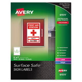 Avery AVE61511 Surface Safe Removable Label Safety Signs, Inkjet/Laser Printers, 5 x 7, White, 2/Sheet, 15 Sheets/Pack