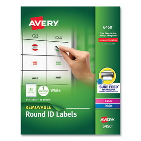 Avery AVE6450 Removable Multi-Use Labels, 1" Dia, White, 945/pack