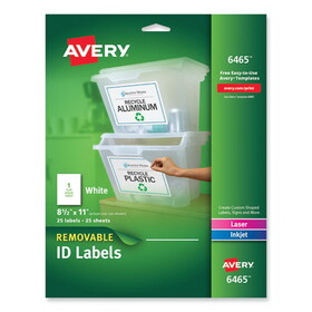 Avery AVE6465 Removable Multi-Use Labels, Inkjet/Laser Printers, 8.5 x 11, White, 25/Pack