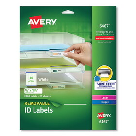 AVERY-DENNISON AVE6467 Removable Multi-Use Labels, Inkjet/Laser Printers, 0.5 x 1.75, White, 80/Sheet, 25 Sheets/Pack